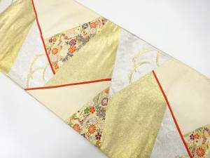 アンティーク　切りばめ風　鶴に宝尽くし模様織り出し袋帯（材料）